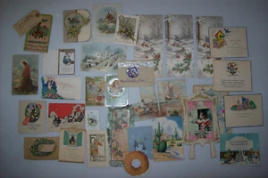 Lote de tarjetas de felicitación y recortes vintage, efímeros, ocasiones mixtas - Imagen 1 de 12
