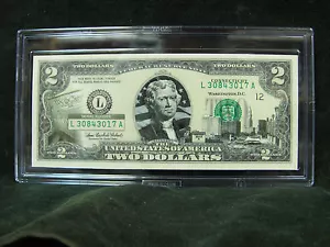 2003A $2 UNC Fed Reserve Banconota SOVRASTAMPA "STATE SERIES-CONNECTICUT" in supporto - Foto 1 di 4
