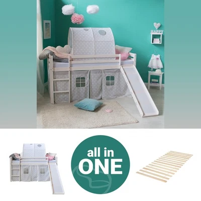 Lit superposé enfant 90x200 toboggan lit mezzanine sommier à lattes Homestyle4u - Photo 1/4