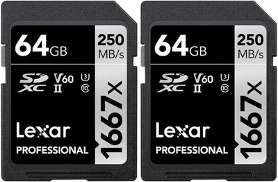 Lexar LSD64GCBNA1667 Professional SDHC/SDXC 1667x UHS-II 64GB Memory Card - Image 1 of 2