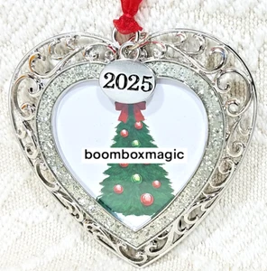 2025 ADORNO DE ÁRBOL DE NAVIDAD MARCO DE FOTOS PLATA BRILLO CORAZÓN - Imagen 1 de 5