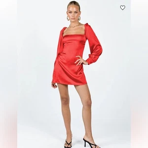 Princess Polly red satin long sleeve dress 10 - Picture 1 of 8
