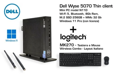 Dell Wyse 5070 WI-FI Celeron 1.5 GHz - SSD M2 256 GB RAM 8 GB Win 11 Pro + K270 - Immagine 1 di 4