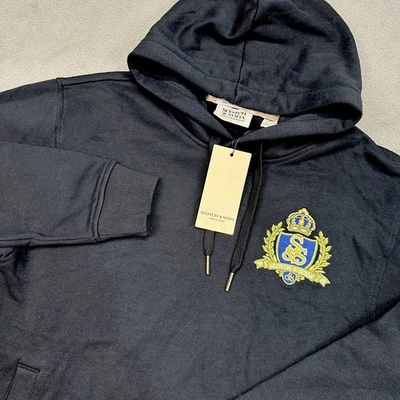 Scotch & Soda Para Hombres S Calce Relajado Bordado Sudadera con Capucha Negra Amsterdam Foto 1 de 4