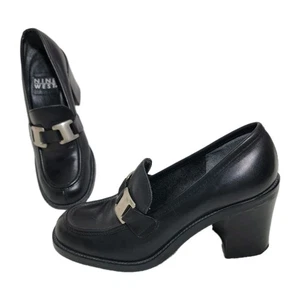 Scarpe mocassini vintage anni 90 Y2K Nine West Jenkins in pelle nera con tacco grosso taglia 7,5 usate in ottime condizioni - Foto 1 di 12