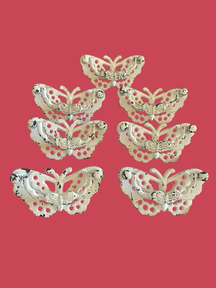 7 Drawer  Pulls Lift Handle White Butterfly Metal Shabby Chic 3” Center - Image 1 of 1