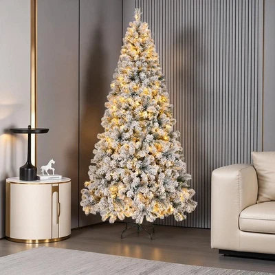 6/8Ft LED Snow Flocking Christmas Tree Bushy Xmas Tree Warm Light with Control - Image 1 of 4