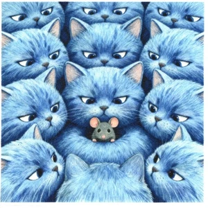 Serviettes en papier chat chats bleus&souris. Napkins cat blue cats and mouse - Imagen 1 de 1