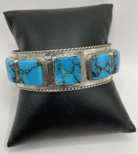 Vintage Sterling Silver 925 CJ Butler Cuff Bracelet w/ Turquoise Stones (33g) - Picture 1 of 10