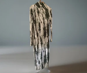 Ted Baker Long Bodycon Abstract Green Cream Dress Sz 16 - Picture 1 of 6
