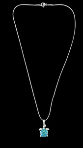Meeresschildkröte Anhänger Sterlingsilber blau grün Intarsien Halskette Kette ist nicht silber - Bild 1 von 10