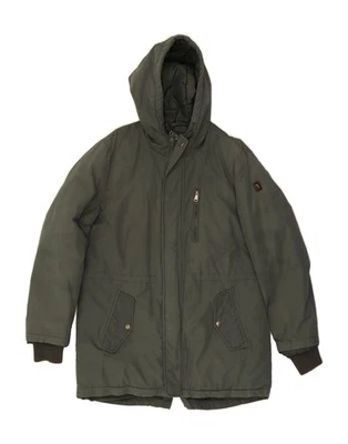 TRUSSARDI JEANS Mens Hooded Padded Jacket IT 46 Small Khaki Cotton DP90 - Image 1 of 4