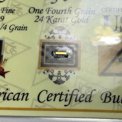 Lingote de oro vintage de 24 quilates! 1/4 grano! Lingotes de oro fino 99,99 100 % certificados Foto 1 de 3