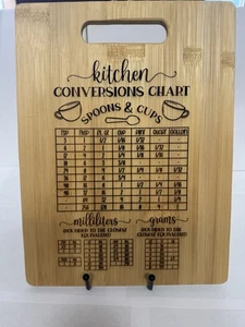 Kitchen Measurements Laser Engraved Bamboo Cutting Board 12X9 In1/4 In - Picture 1 of 8