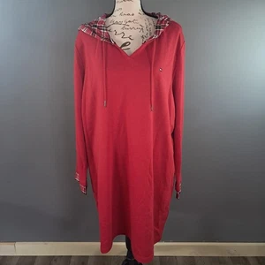 Tommy Hilfiger Women's Red Plaid Hood Hoodie Sweater Dress Size XXL - Picture 1 of 8