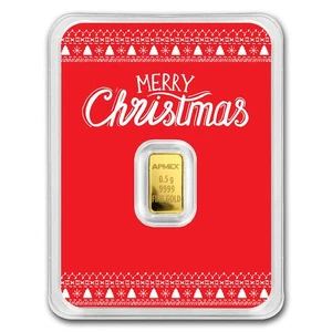 1/2 gram Gold Bar - APMEX (w/Red Merry Christmas Card, In TEP) - Picture 1 of 5