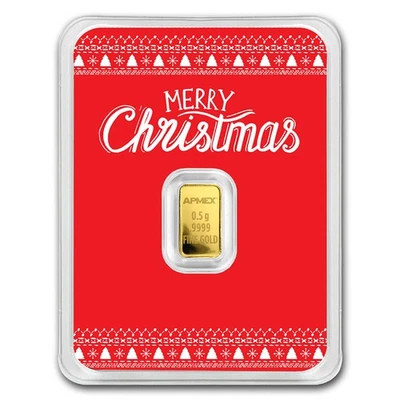 1/2 gram Gold Bar - APMEX (w/Red Merry Christmas Card, In TEP) - Image 1 of 4