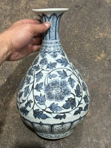 Hermoso jarrón de plantas de porcelana azul y blanco a mano chino coleccionable - Imagen 1 de 8