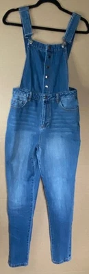 Forever 21 连体裤 S 蓝色牛仔按扣可调节破旧别致乡村二手状况完好 — 第 1/4 张图片