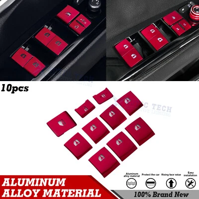 Tampa do interruptor de janela de liga de alumínio vermelho esportivo acabamento para Toyota Camry 2018-2025 - Imagem 1 de 4