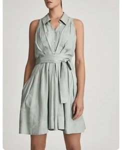 Reiss Carlotta Button Down Sleeveless Dress Fit Flare Size US 10 Sage Green New - Picture 1 of 7