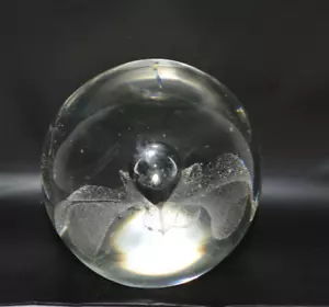 Vintage Clear Glass Paperweight Globe with Flower - Picture 1 of 4