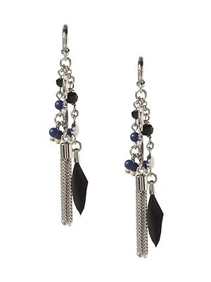 Banana Republic Women's Midnight Bead Feather Crystal Tassel Earrings NWT 39.5 - Image 1 of 4
