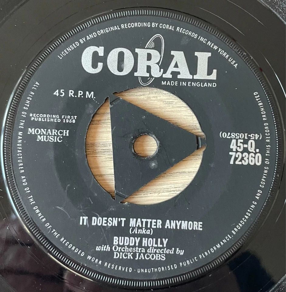 BUDDY HOLLY IT DOESN'T MATTER ANY MORE 7" CORAL (1958) VG+ ROCK 'N' ROLL ENGLAND - Image 1 of 2