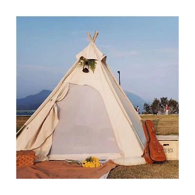 Tienda piramidal tipi indio camping adulto lona algodón tres estaciones para 2 personas Foto 1 de 4