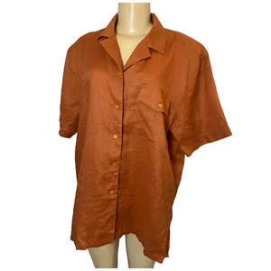 Y2K ICI Damen Leinen Bluse Hemd Burnt Orange Größe 16 Kragen Knopfleiste - Bild 1 von 5
