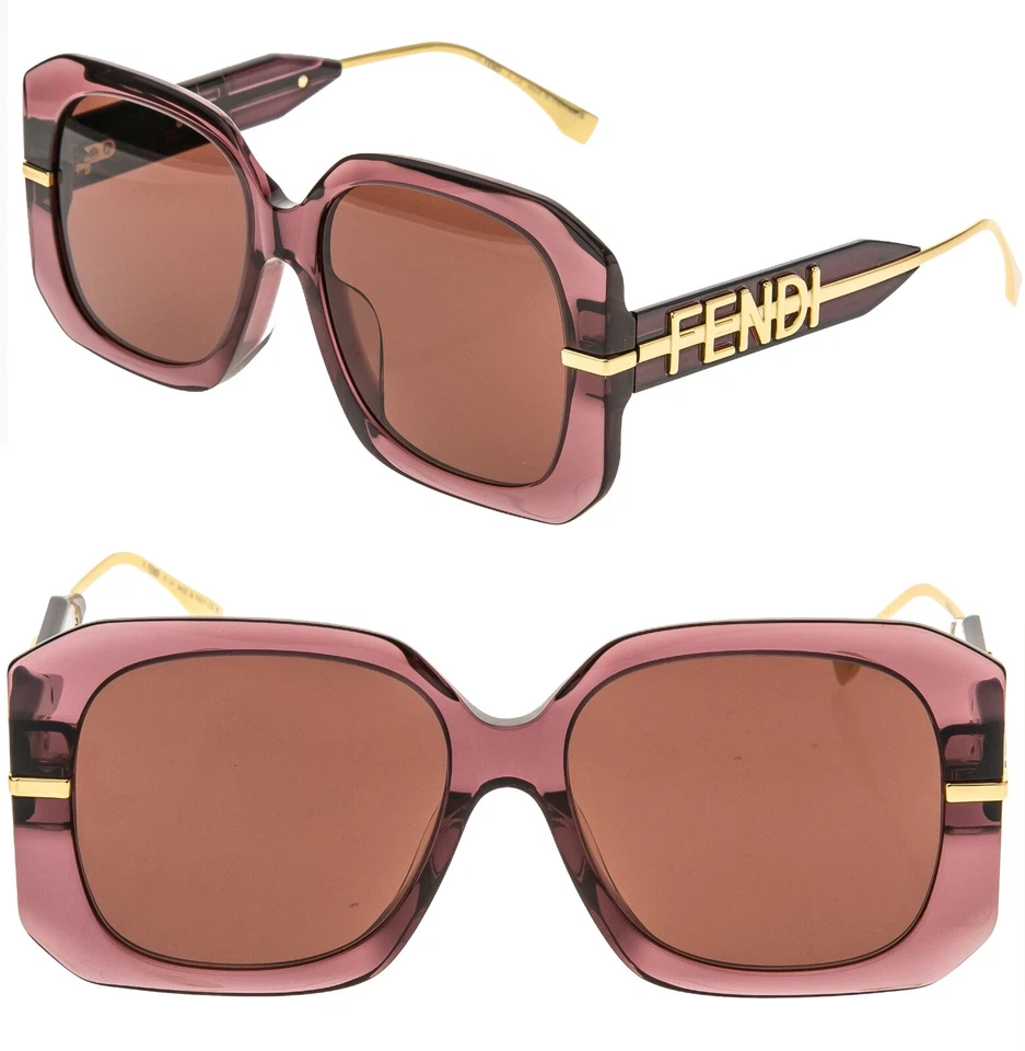 Gafas de sol cuadradas de moda FENDI FENDIGRAPHY HOBO Logo 40065 púrpura dorado FE40065F Foto 1 de 4
