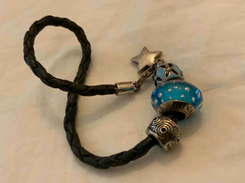 Pulsera DONATELLA VERSACE cristal de murano esmalte azul plata 925 cuentas cuero y2k Foto 1 de 4