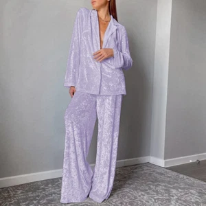 Women's Casual Sleepwear Long Sleeved Long Pants Two-Piece Warm Home Suit Set - Picture 1 of 25