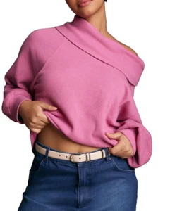 Blusa Top Anthropologie Pilcro Cuello Capucha Slouchy Talla 1X Rosa Gofre Térmico - Imagen 1 de 14