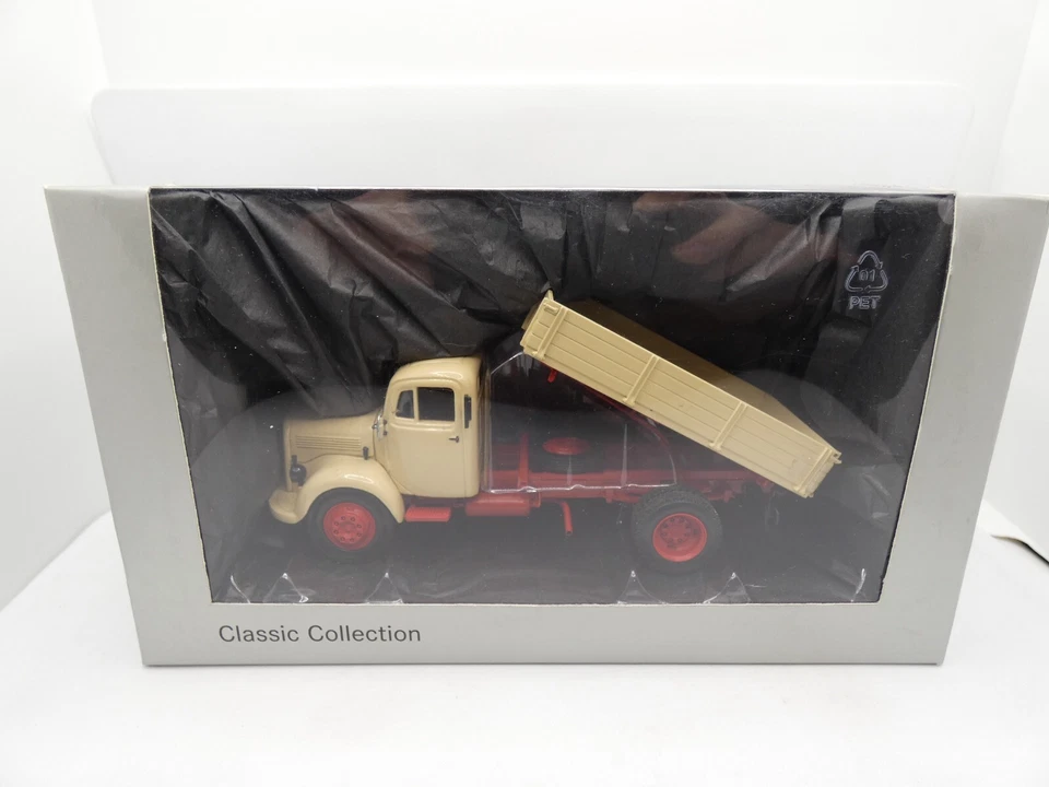 Mercedes Benz L 3500 K Kipper Ribaltabile Camion Beige Rosso 1/43 MINICHAMPS IN - Immagine 1 di 1