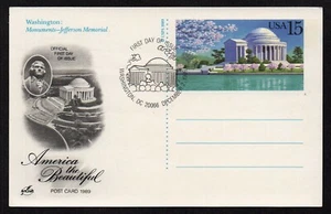 USA, SCOTT #UX144, ARTCRAFT FDC POSTCARD - JEFFERSON MEMORIAL MONUMENT YEAR 1989 - Picture 1 of 2
