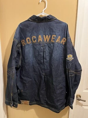 Vintage Y2K Rocawear Blue Dark Denim Jacket Sz Mens 2XL 90s Hip Hop Baggy Cotton - Image 1 of 3