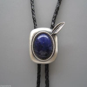 Silver Plated Blue Plessite Stone Western Cowboy Rodeo Oval Bolo Tie - Picture 1 of 2