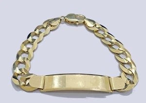 Real 10kt Yellow Gold Cuban Link ID Bracelet Unisex 8.5'' 11mm - Picture 1 of 7