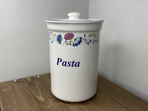 Large bhs priory white , purple & blue floral ceramic pasta pot / jar with lid - Picture 1 of 12
