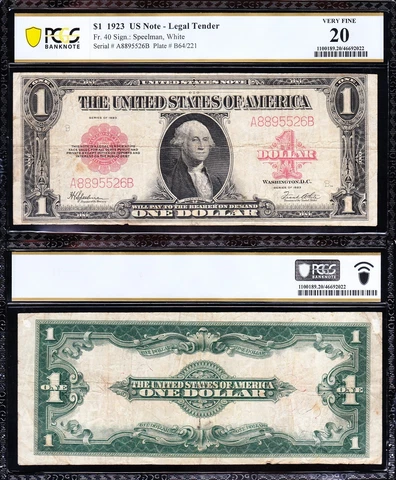 VERY NICE Bo1d & Crisp VF 1923 $1 "RED SEAL" US Legal Tender Note! PCGS 20! 5526 Cover
