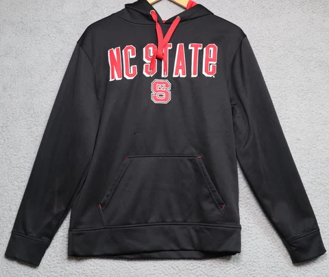 NC State Hoodie Mens Small Black & Red Logo Pullover Sweatshirt Hooded Cover