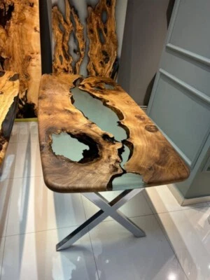Walnut Epoxy Dining Table | Custom Handmade Resin Table | Clear Epoxy Kitchen Ta - Image 1 of 4