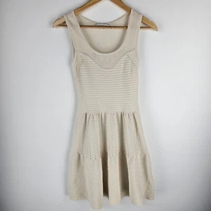 Sandro Dress Womens Size 1 Fit And Flare Beige Sleeveless Scoop Neck Cotton Knit - Picture 1 of 8