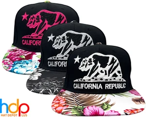 Cappello berretto snapback stampa floreale hawaiana bandiera orso Repubblica California Flat Bill - Foto 1 di 27