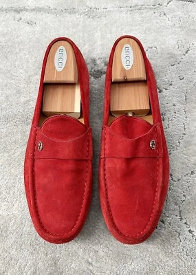 正品古驰 G 联锁红色磨砂皮革男式乐福鞋 US11.5 EU45 UK11 — 第 1/4 张图片