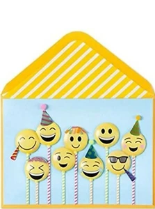PAPYRUS HAPPY FACE GESICHTER LÄCHELN EMOJI GEBURTSTAGSKARTE LUFTBALLONS PARTY FEIER  - Bild 1 von 2