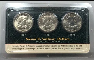 Susan B Anthony Dollars Littleton Uncirculated Set 1979-1980-1999 -FREE SHIPPING - Picture 1 of 2