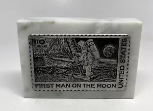 Vintage Dory US Postage Pewter Stamp Mounted on Marble - First Man on the Moon - Picture 1 of 4
