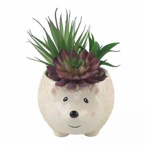 Flora Bunda Artificial Plants in 6" Large Brown Hedgehog Animal Novelty Planter - Picture 1 of 5